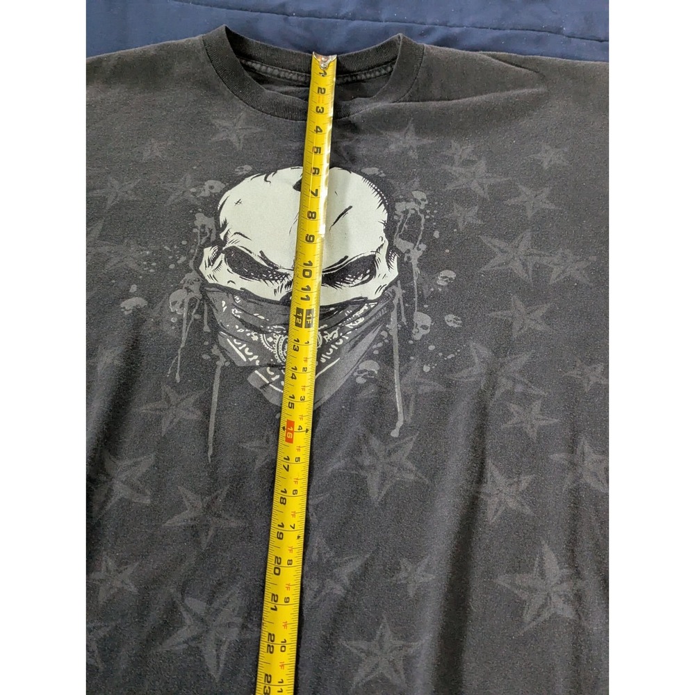 Skull With Bandana Stars Black T-Shirt XL Vintage Pit to Pit 25" - Picture 8 of 8